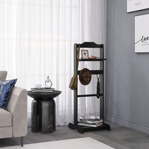 Accent Portable Garment Rack,Clothes Valet Stand with Storage Organizer,Black Finish