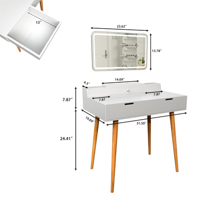 Makeup Vanity Desk with Removable Mirror and Lights, 3 Color Modes & Adjustable Brightness Dressing Table, Small Vanity Table Set with 2 Drawers for Bedroom, white