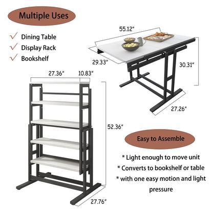 GLSCASA Dining table Multifunctional solid wood folding conversion table/folding shelf can be used as dining table or vertical shelf