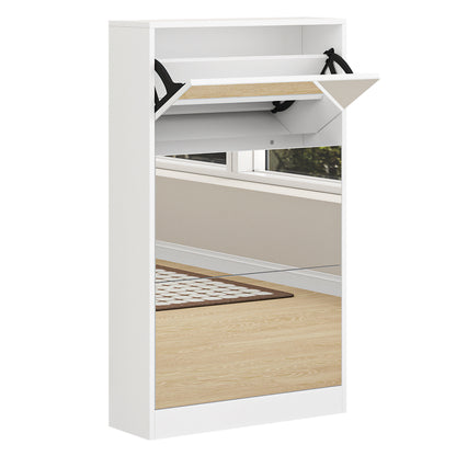 Modern Shoe Cabinet with Small Mirror Edge Gap, Mirror Shoe Rack Organizer with 3 Flip Drawers, Shoe Storage Cabinet for Entryway, Living room, Dressing room