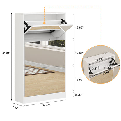 Modern Shoe Cabinet with Small Mirror Edge Gap, Mirror Shoe Rack Organizer with 3 Flip Drawers, Shoe Storage Cabinet for Entryway, Living room, Dressing room