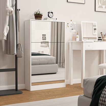 Modern Shoe Cabinet with Small Mirror Edge Gap, Mirror Shoe Rack Organizer with 3 Flip Drawers, Shoe Storage Cabinet for Entryway, Living room, Dressing room