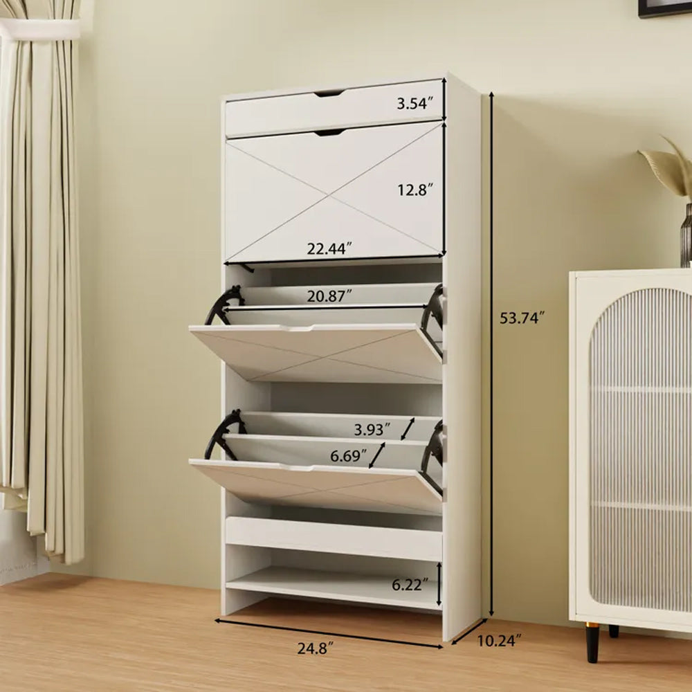 Modern 3-Tier Flip Shoe Cabinet with Top Drawer - Slim Free-Standing Organizer