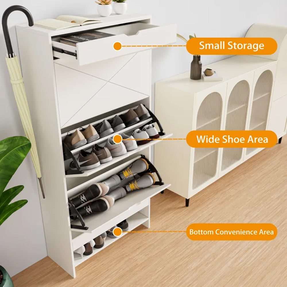 Modern 3-Tier Flip Shoe Cabinet with Top Drawer - Slim Free-Standing Organizer
