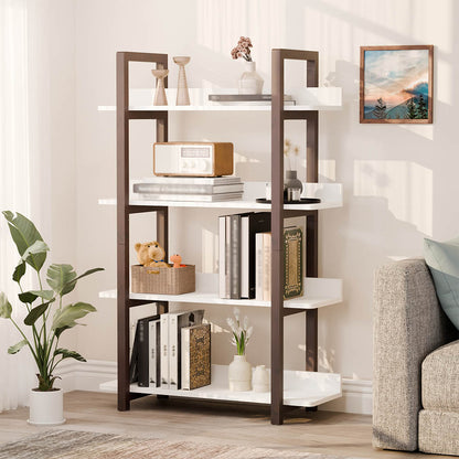 4-Tier Brown Wood Bookshelf, 11.8W x 31.5D x 47.2H in, Adult, Living Room, Bathroom, Kitchen
