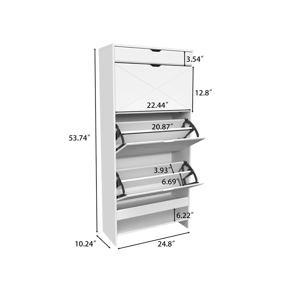 Modern 3-Tier Flip Shoe Cabinet with Top Drawer - Slim Free-Standing Organizer