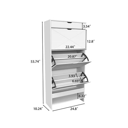 Modern 3-Tier Flip Shoe Cabinet with Top Drawer - Slim Free-Standing Organizer