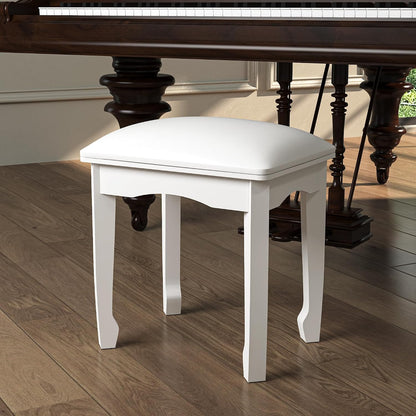 Square Vanity Stool Chair with High Elastic Cotton Cushion, Modern Padded Makeup Bench, White Ottoman for Bathroom, Living Room, Piano Use