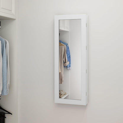 White Slim Wall-Mounted Ironing Board Cabinet with Mirror, 180° Swivel Foldable Ironing Board, Magnetic Door & Storage