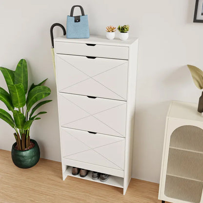 Modern 3-Tier Flip Shoe Cabinet with Top Drawer - Slim Free-Standing Organizer