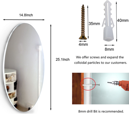 Oval Wall Mounted Mirror Dressing Mirror Frameless,Bedroom or Bathroom Mirror,Horizontal or Vertical