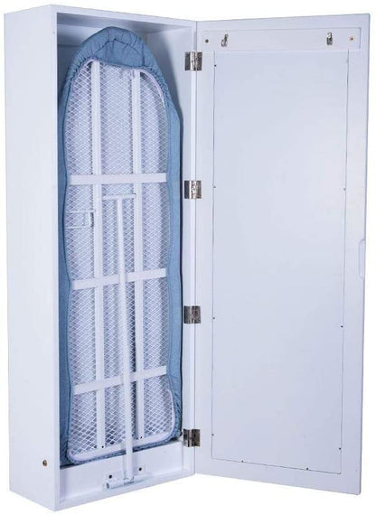 GLSCASA Ironing Board Cabinet Wall Mounted Storage Cabinet Foldable with Mirror, White