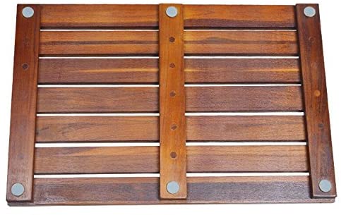 GLSCASA Sturdy Heavy Natural Teak Non Slip Spa Bath Mat for Tub Shower Bathroom,Indoor Outdoor Use (21 x 14 x 1.2)