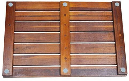 GLSCASA Sturdy Heavy Natural Teak Non Slip Spa Bath Mat for Tub Shower Bathroom,Indoor Outdoor Use (21 x 14 x 1.2)