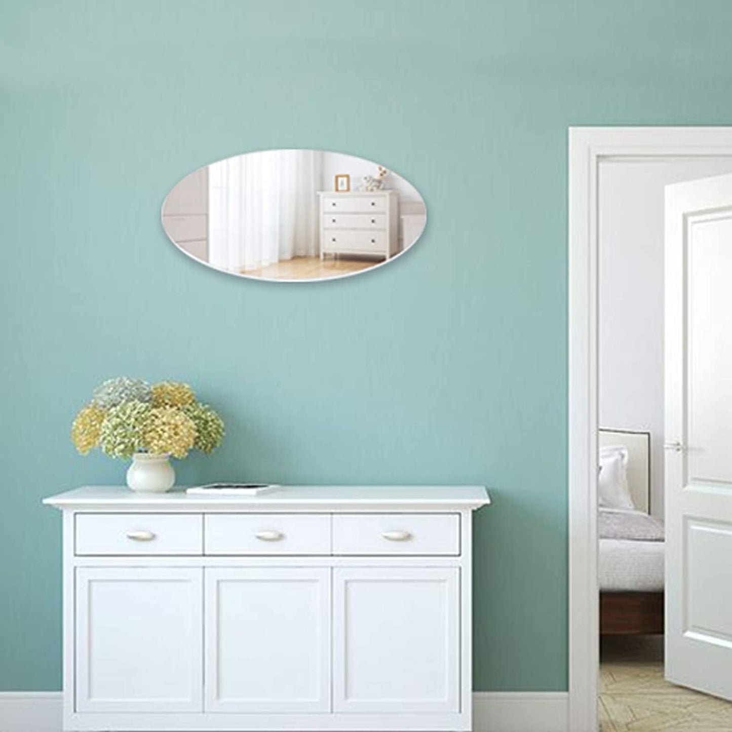 GLSCASA Oval Wall Mounted Mirror Dressing Mirror Frameless,Bedroom or Bathroom Mirror,Horizontal or Vertical(25.1" x 14.8" x 0.79")
