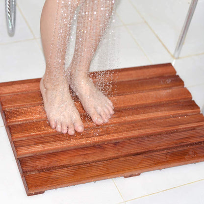 GLSCASA Sturdy Heavy Natural Teak Non Slip Spa Bath Mat for Tub Shower Bathroom,Indoor Outdoor Use (21 x 14 x 1.2)